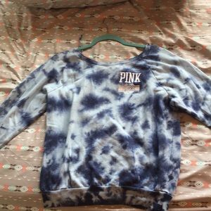 Pink blue tie die like print sweater